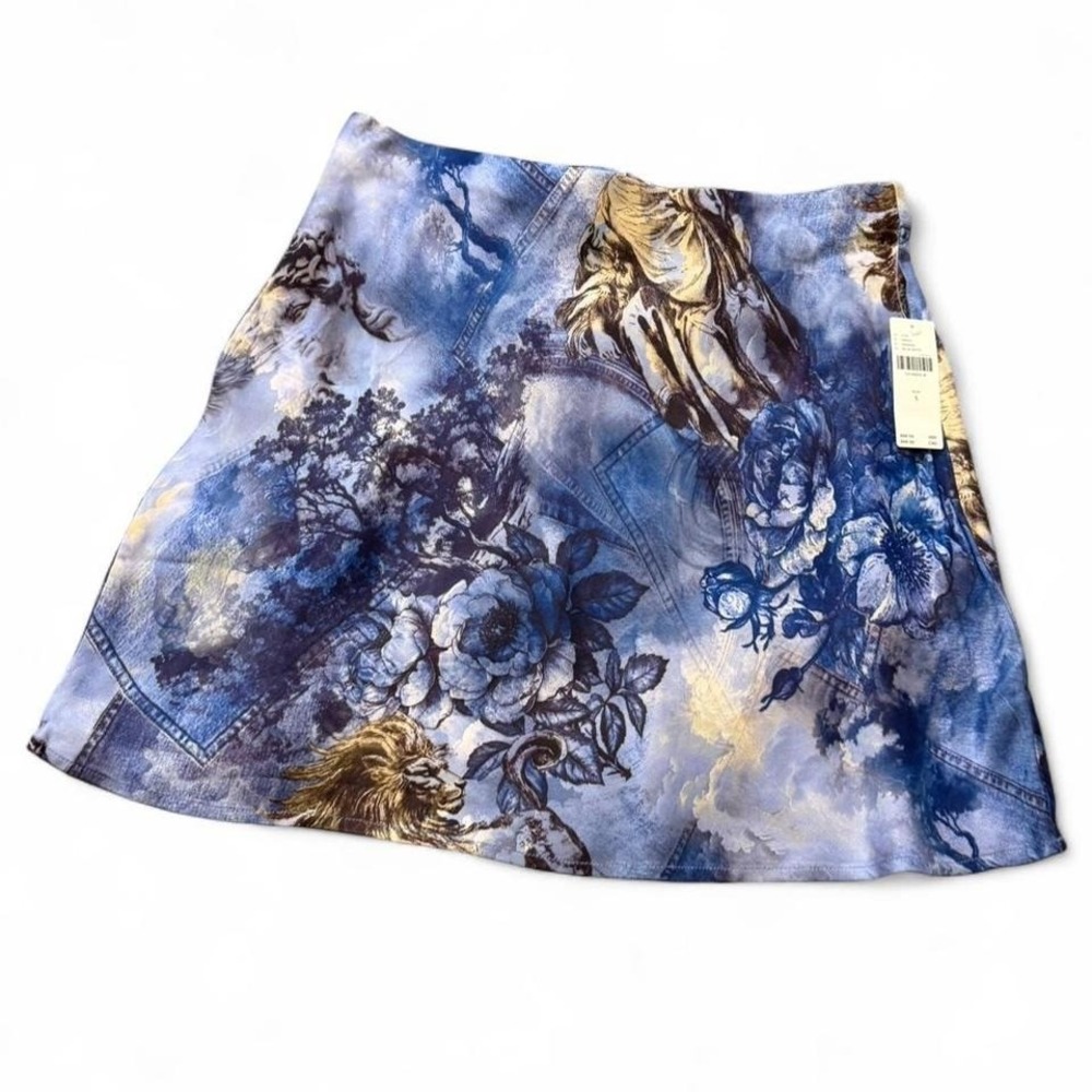 Anthropologie Blue Floral Mini‎ Slip Skirt